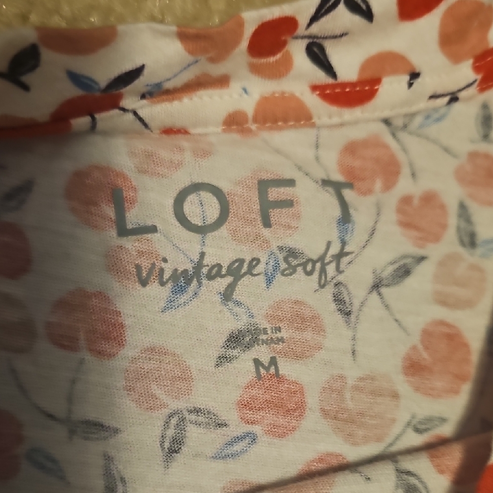 LOFT Red Boxy Blouse with Cherry Print - Picture 2 of 3